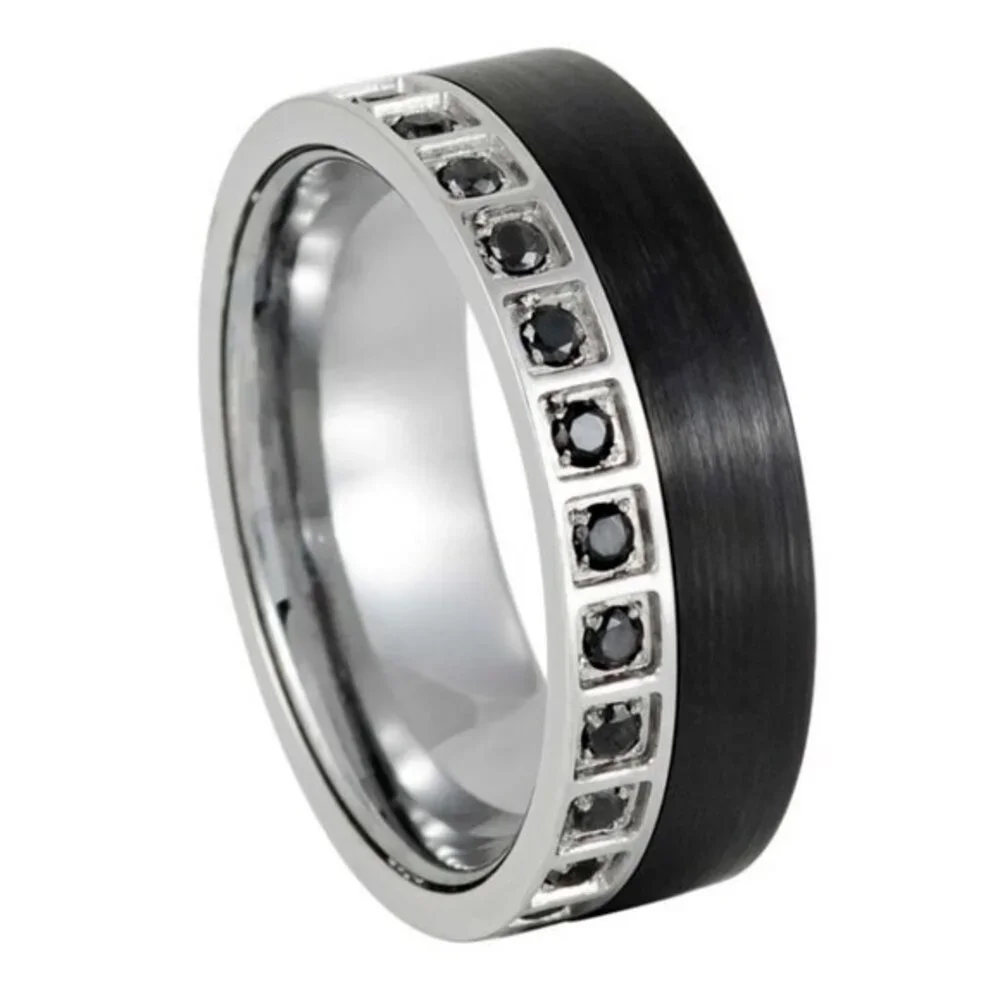 New 8mm flat Black CZ black IP plated Eternity Tungsten Wedding Band Ring